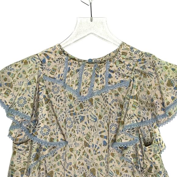Sabina Musayev XS Mandy Top Sage Print Peplum Sleeve Floral Cottage - Picture 5 of 9
